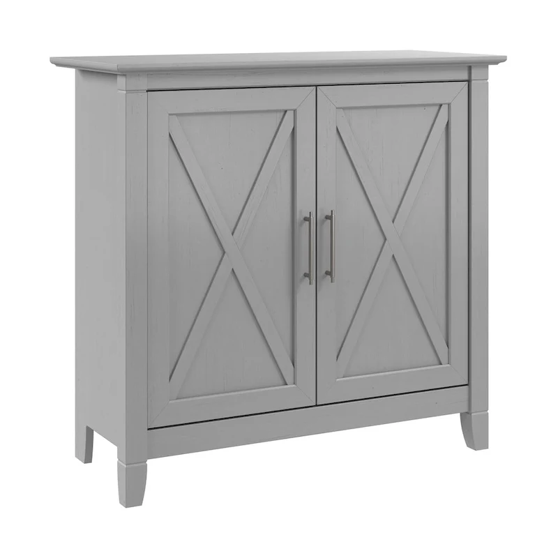 Cape Cod Gray / Washed Gray / Pure White Oak 2-Door Storage Cabinet with X-Pattern Accents, Farmhouse Style, Single Use