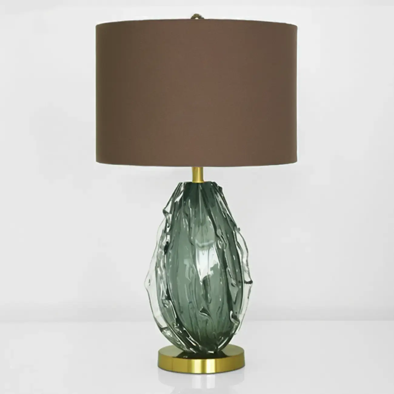 Modern Green Glass Table Lamp with Fabric Shape