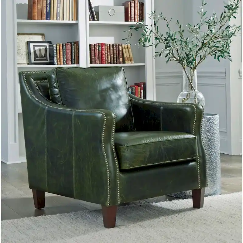 Essex Distressed Green Top Grain Leather Sofa and Chair Set