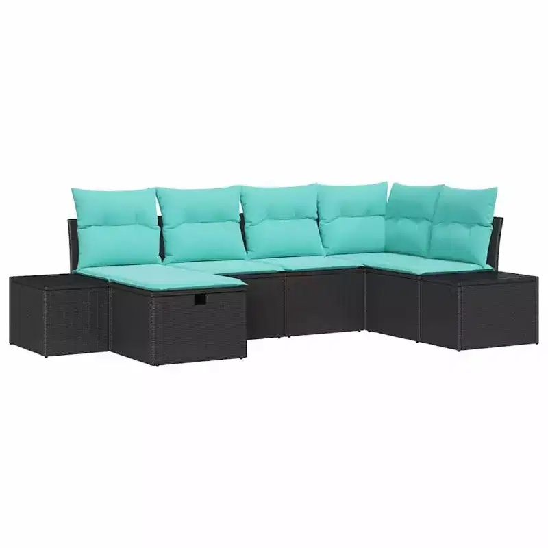 vidaXL Garden Sofa Set 6 pcs Black 55 x 62 x 69 cm Poly rattan - Black without table Blue