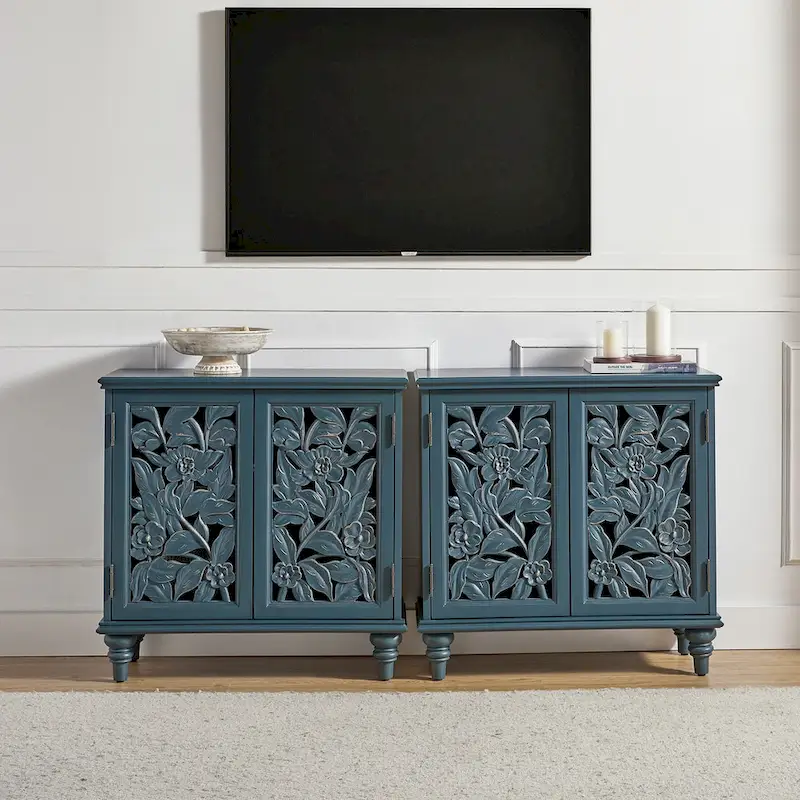 Alban Traditional 32Tall 2 Hollow Door Accent Cabinet with LED light Set of 2 by