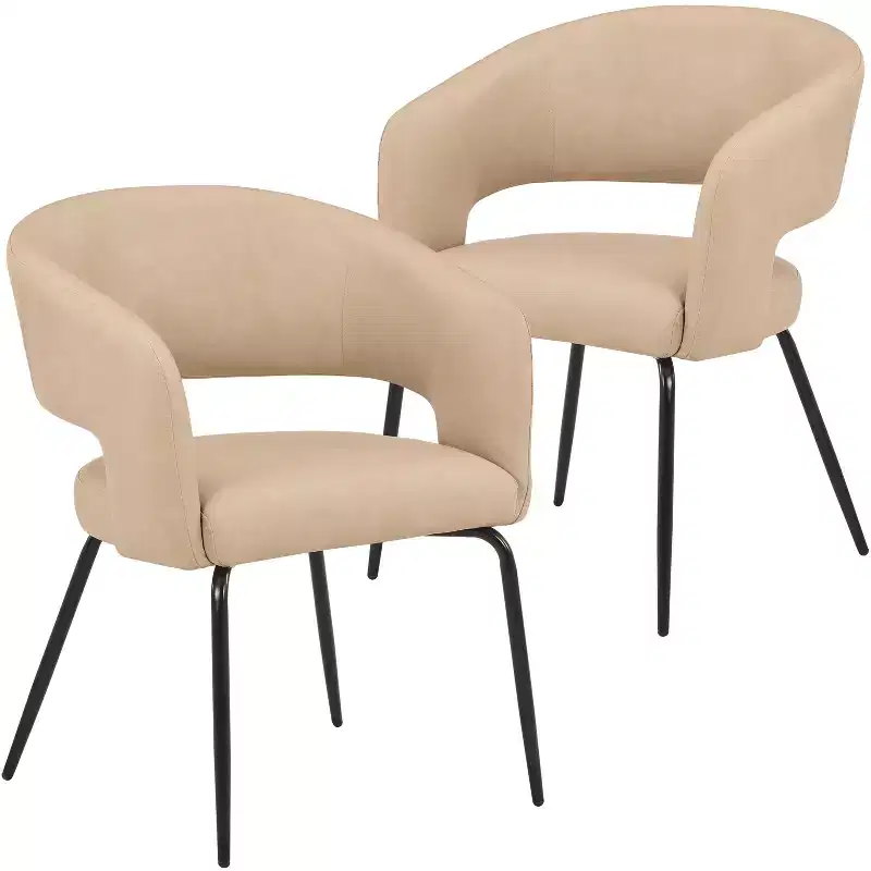 LeisureMod Dining Chair Upholstered in Velvet/Leather with Open Curved Backrest and Powder-Coated Iron Legs Gavin Collection Set of 2