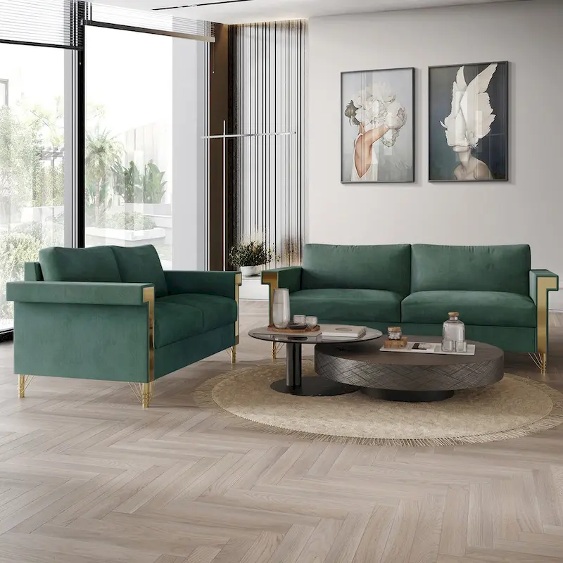 Glam Velvet Upholstered 2-Piece Living Room Set