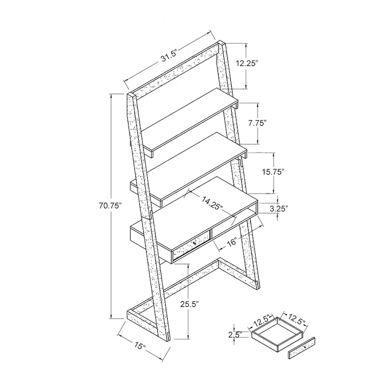 Two-Tone Wall Leaning Desk with Drawer and Shelves
