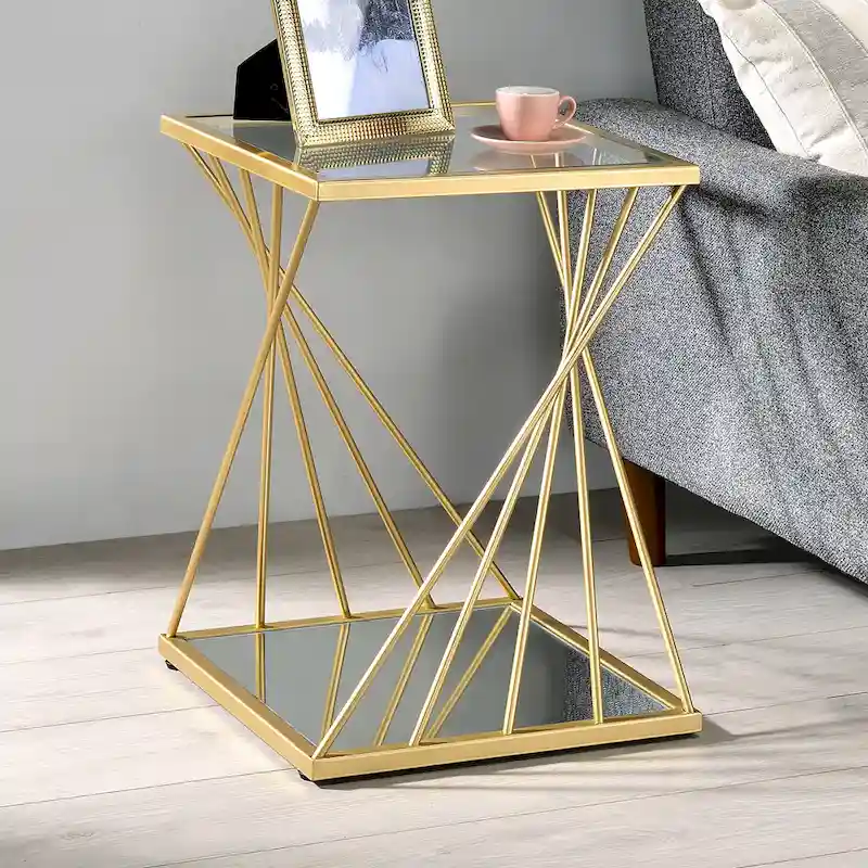 Lopita Contemporary Gold 16-inch Glass 1-Shelf Side Table by Furniture of America