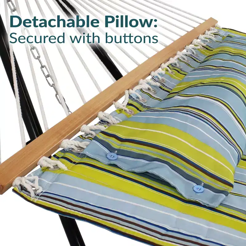 Sunnydaze Double Quilted Fabric Hammock with Universal Steel Stand - 450-Pound Capacity