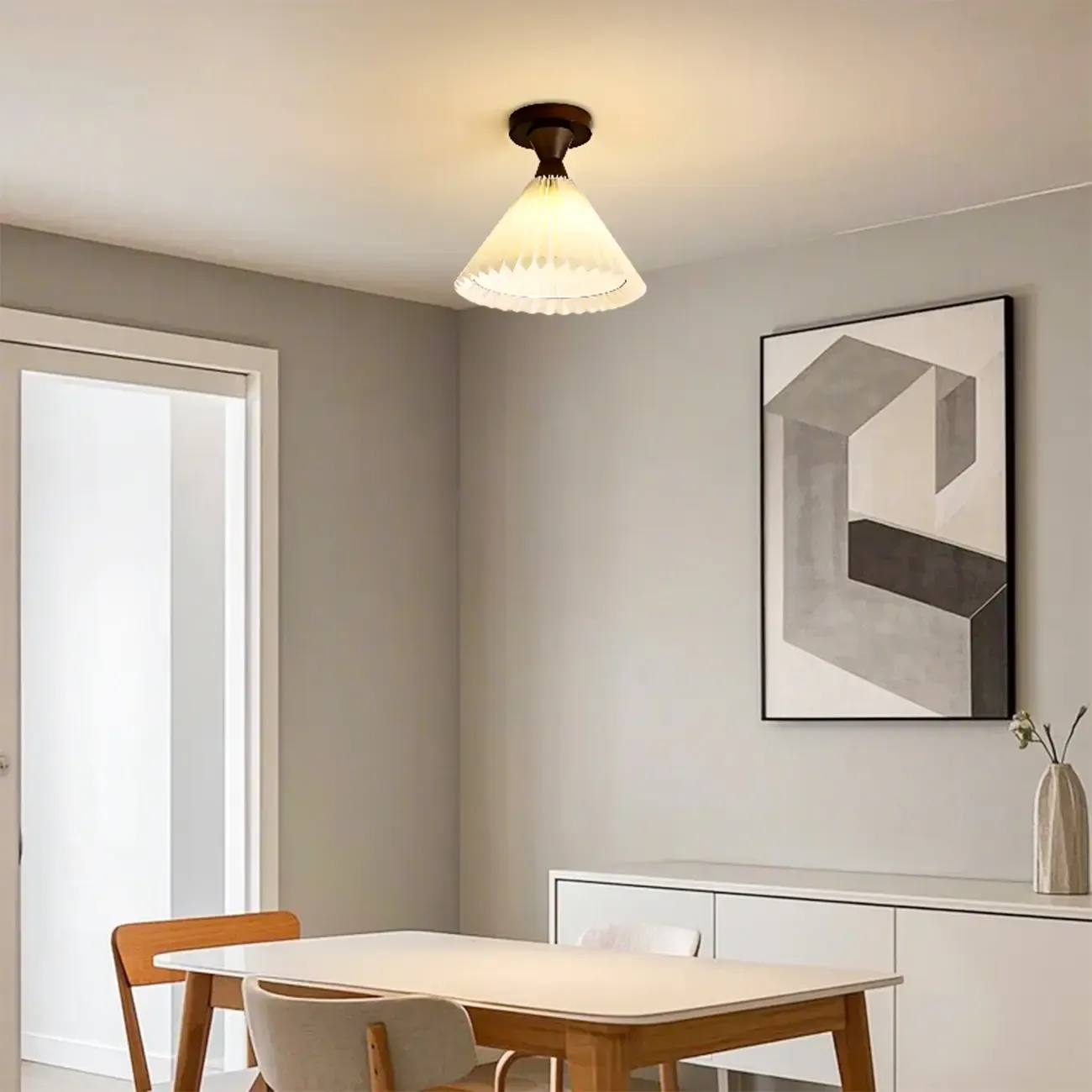 Pleated Fabric LED Semi Flush Ceiling Light for Living Room