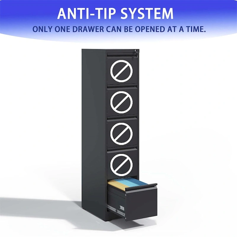 5 Drawer Vertical File Cabinet w/Lock Office Home Steel File Cabinet