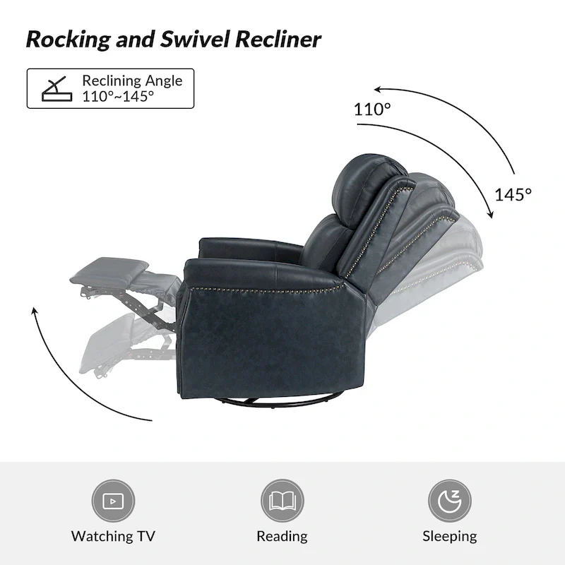 Renato Traditional Genuine Leather Nailhead Power Swivel Recliner Chair with Metal Base Set of 2 by HULALA HOME