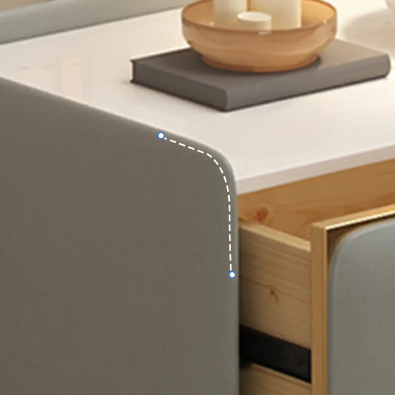 Elegant Stone Top Gold Accents Nightstand with 2 Drawers