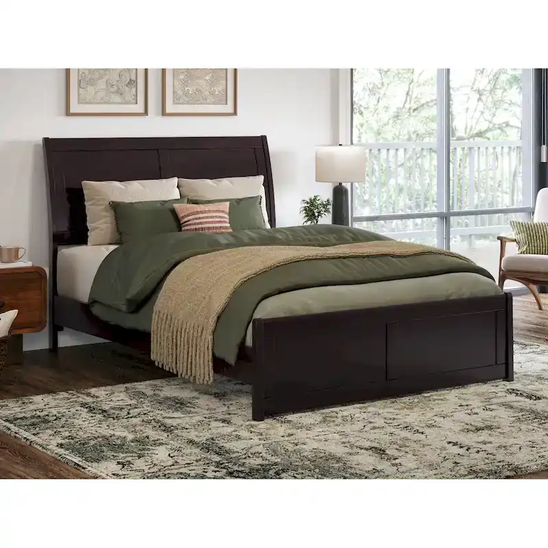 Valencia Solid Wood Low Profile Sleigh Platform Bed with Matching Footboard