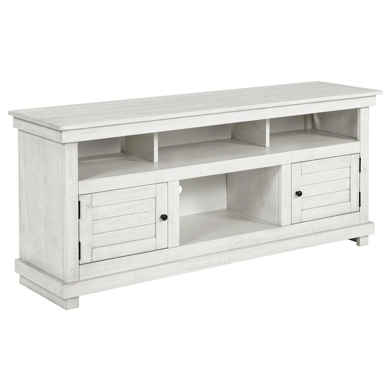 Ayne TV Stand Media Cabinet, 2 Doors and 4 Shelves, White Wood 60 Inch