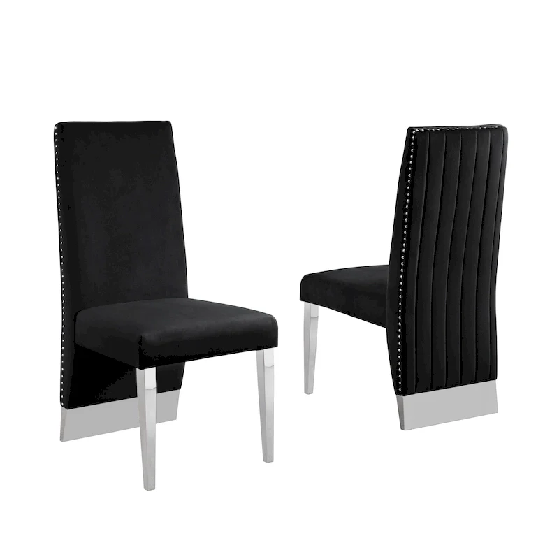 Premium Dining Chair featuring a Tufted Backrest, Rivet Trim, and Chrome-Plated Legs