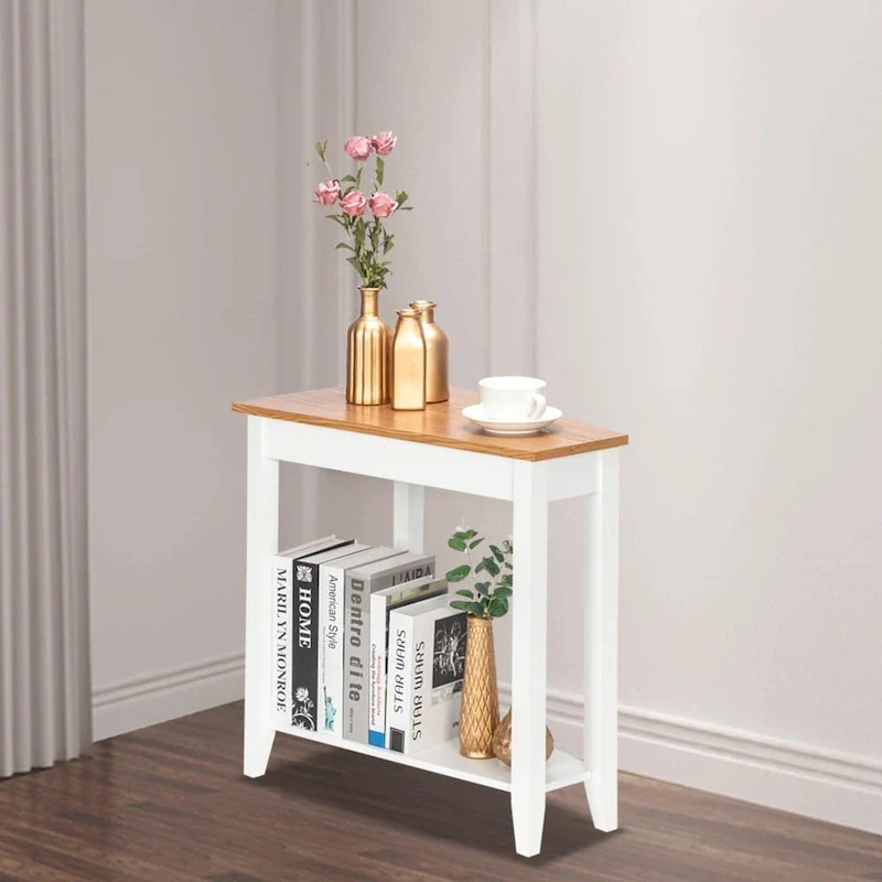White & Light Walnut 2-Tier Nightstand Side Table