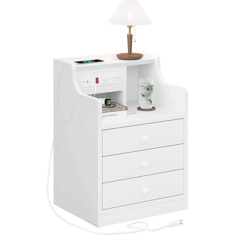 Nightstand 3 Drawers Charging Station End Side Table Bedroom