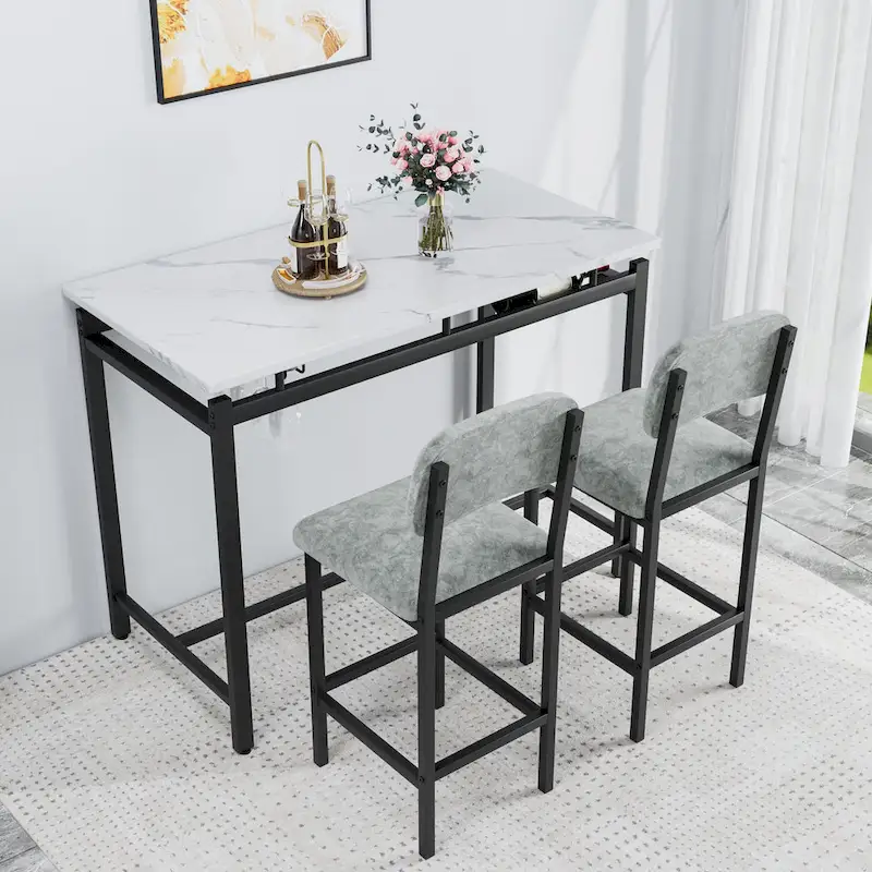 Modern Style 3-Piece Dining Set with Rectangular Table and 2 Upholstered Dining Chairs