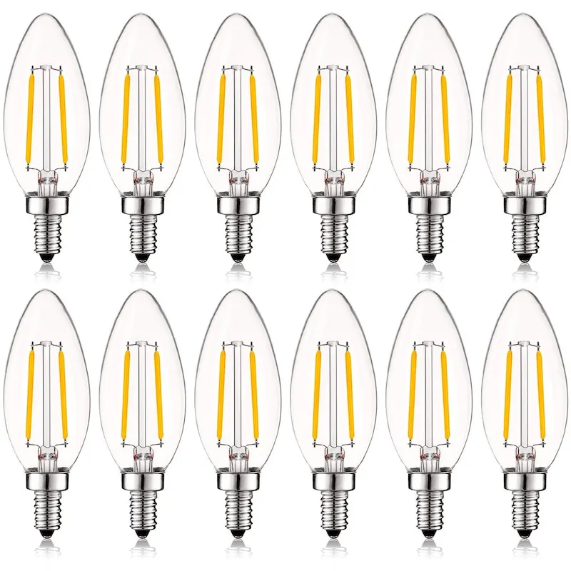Luxrite 4W Vintage Candelabra LED Bulbs Dimmable, 400 Lumens, 40W Equivalent, Clear Glass, E12 Base (12 Pack)