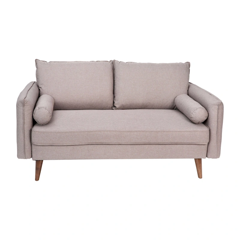 Compact Faux Linen Upholstered Loveseat with Wooden Legs