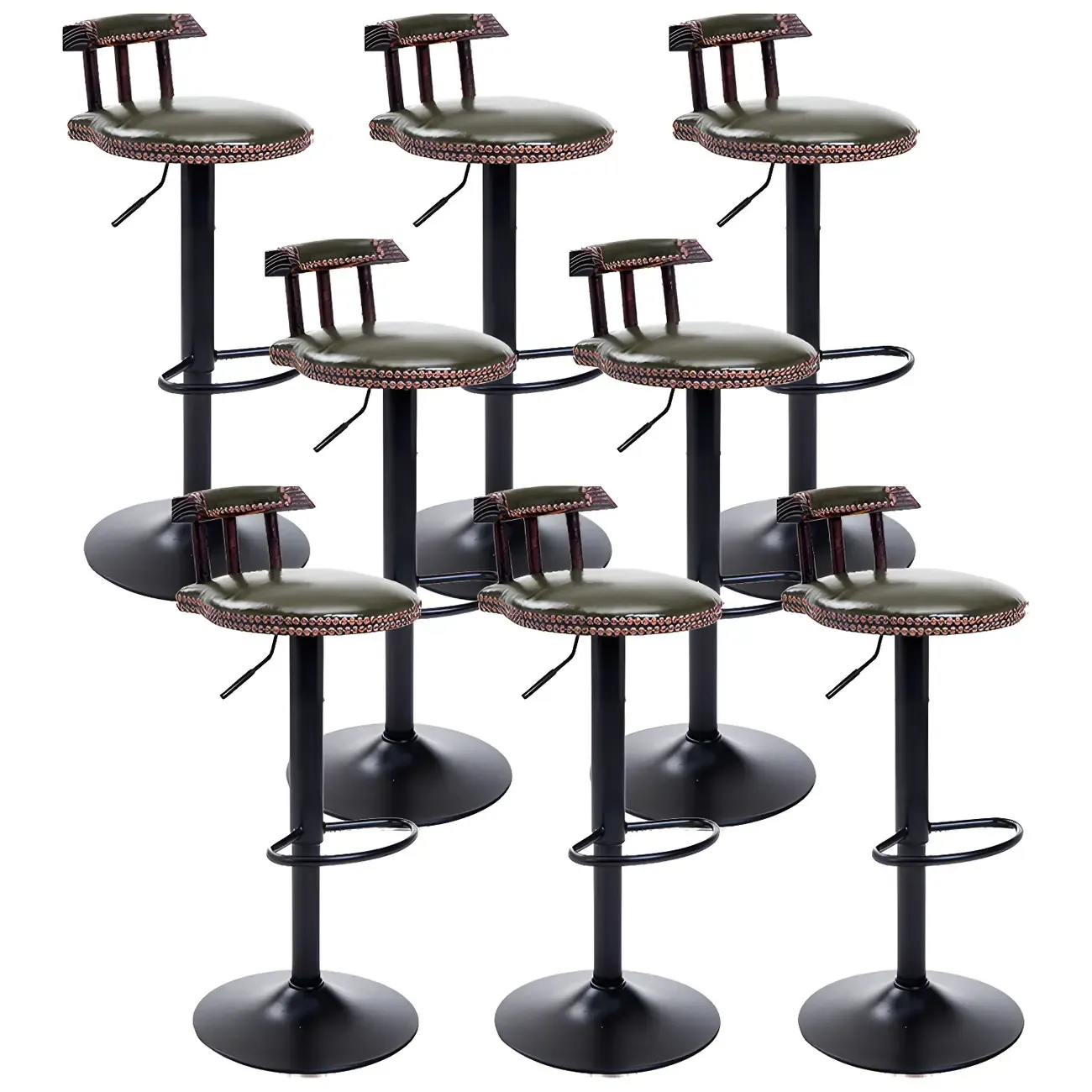 Industrial Round Leather Adjustable Bar Stools