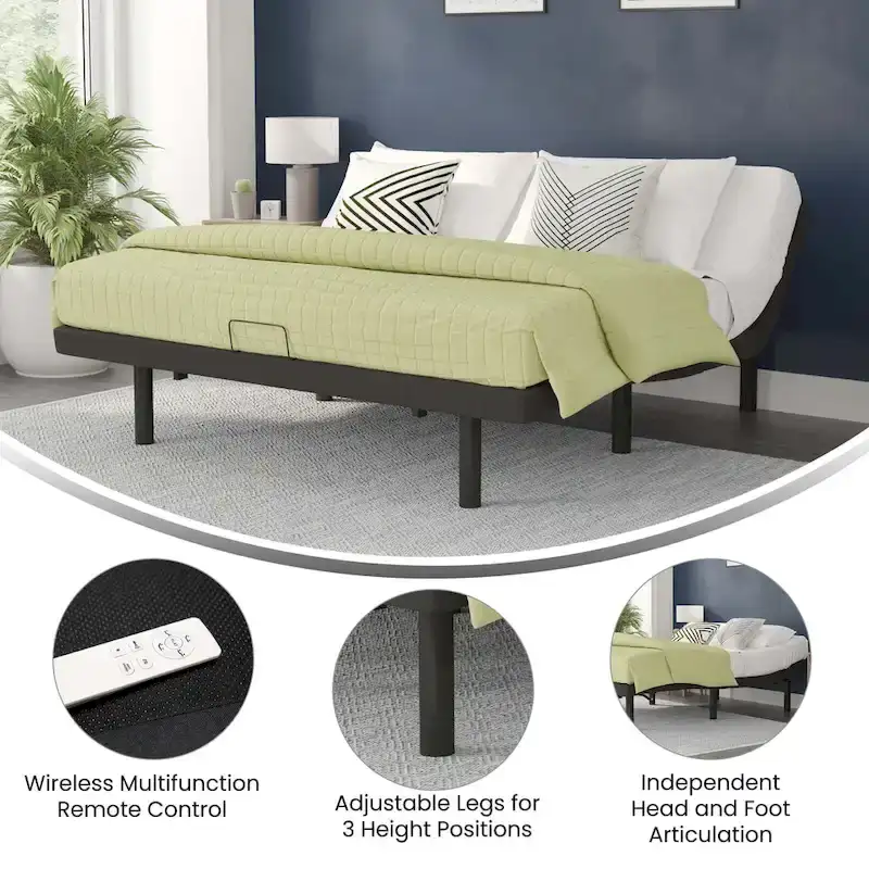 Anti-skid Upholstered Adjustable Bed Base with Wireless Remote