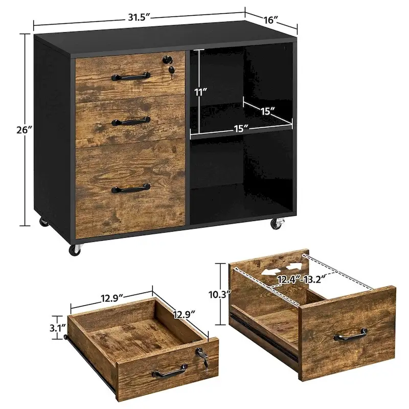 Rolling File Cabinet with 3 Drawers and 2 Shelves
