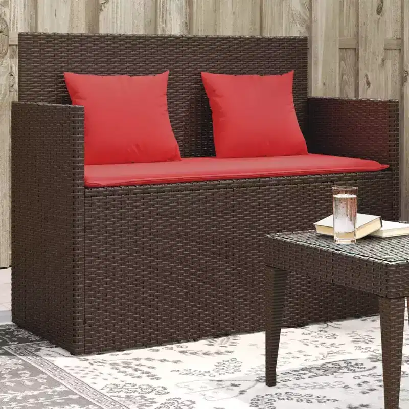 vidaXL Patio Bench with Cushions Outdoor Loveseat Poly Rattan