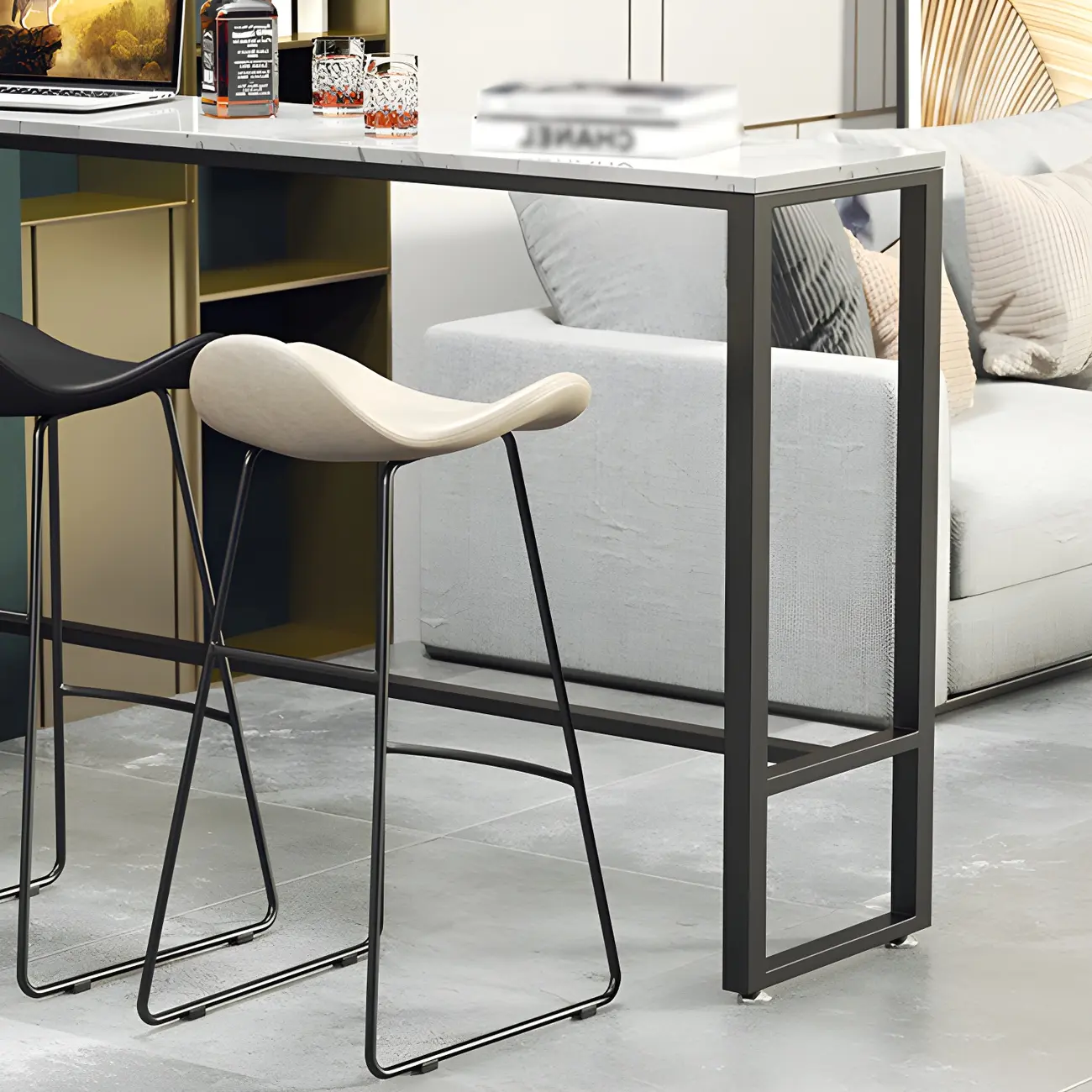 Modern Marble Counter Height Table with Trestle Design