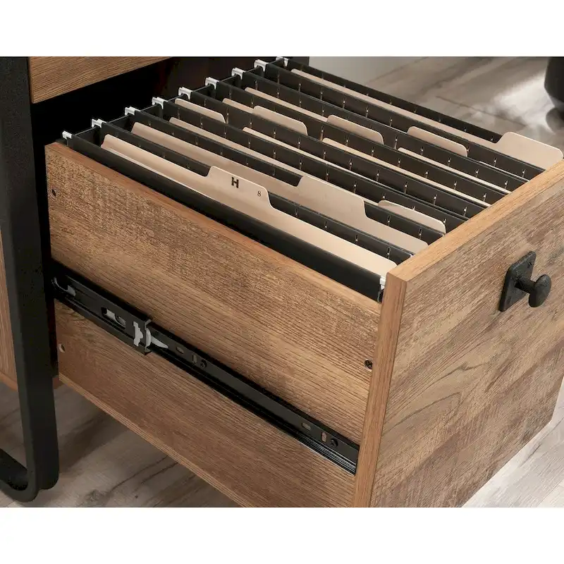 Etched Oak Writing Desk - Industrial Style Home Office Desk with Storage