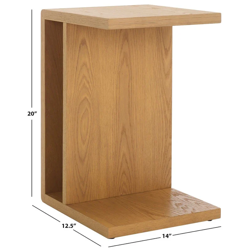 Wood C-Shaped Accent Side Table – Oak Veneer, Minimalist Design
