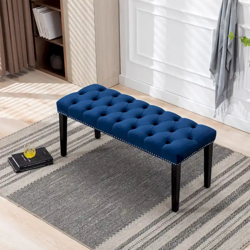 Upholstered Tufted Bench Ottoman,Velvet Dining Bench Bedroom Bench Footrest Stool Accent Bench for Entryway Dining Room