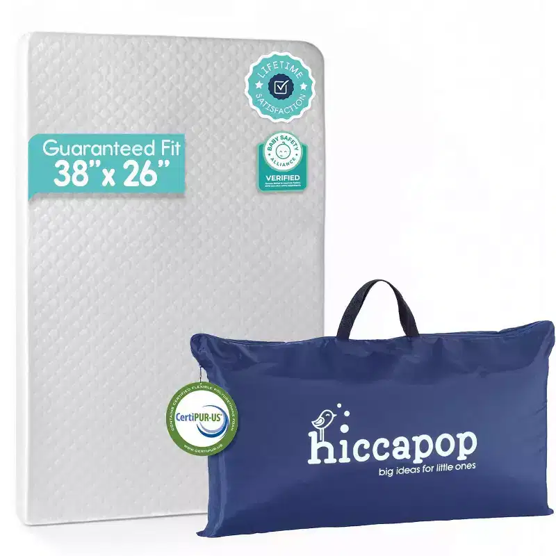 Hiccapop Playard Mattress - White: Medium Firm, High-Density Foam, 1.25-Inch Thickness, Removable Waterproof Cover