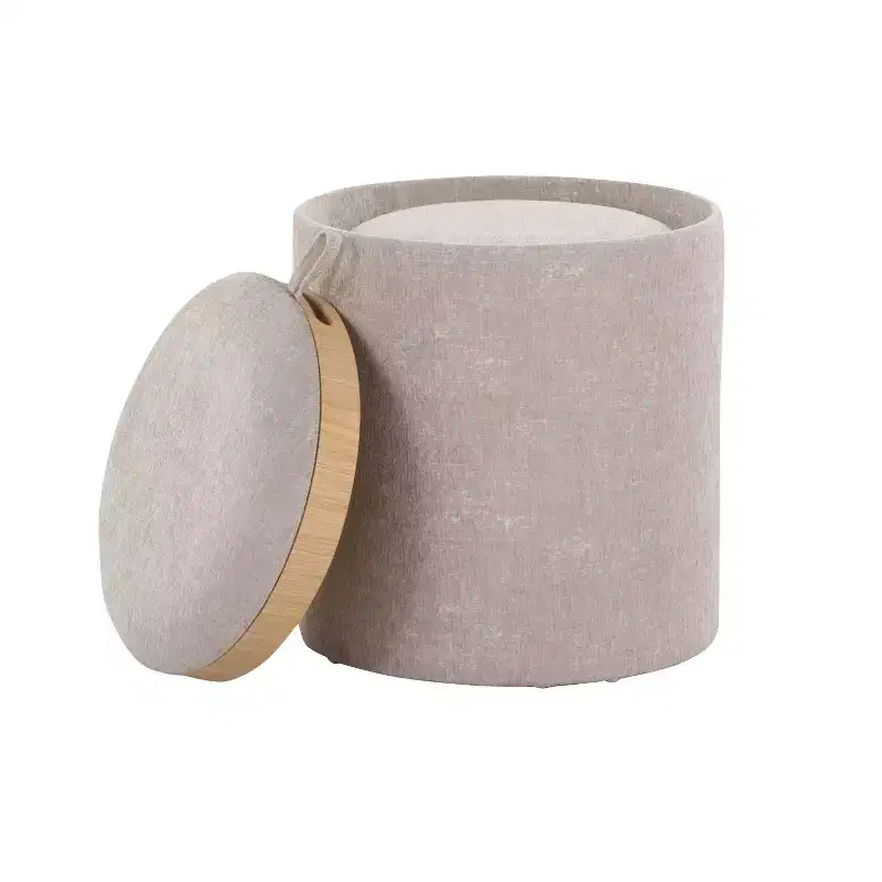 LumiSource Tray Nesting Ottoman Set Light Brown Fabric/Natural Wood