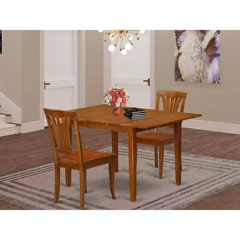 HomeStock 3-Piece Saddle Brown Finish Solid Wood Top Dining Table Set