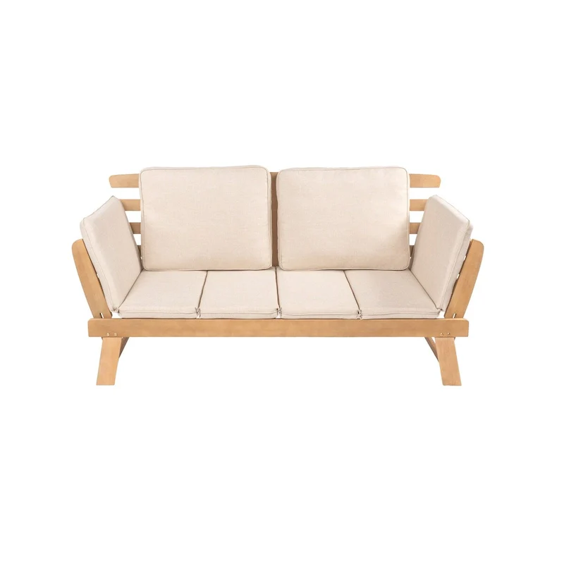Arwen 2-Seat Modern Scandinavian Folding Wood Outdoor Day Bed Sofa, Beige/Light Teak by JONATHAN Y