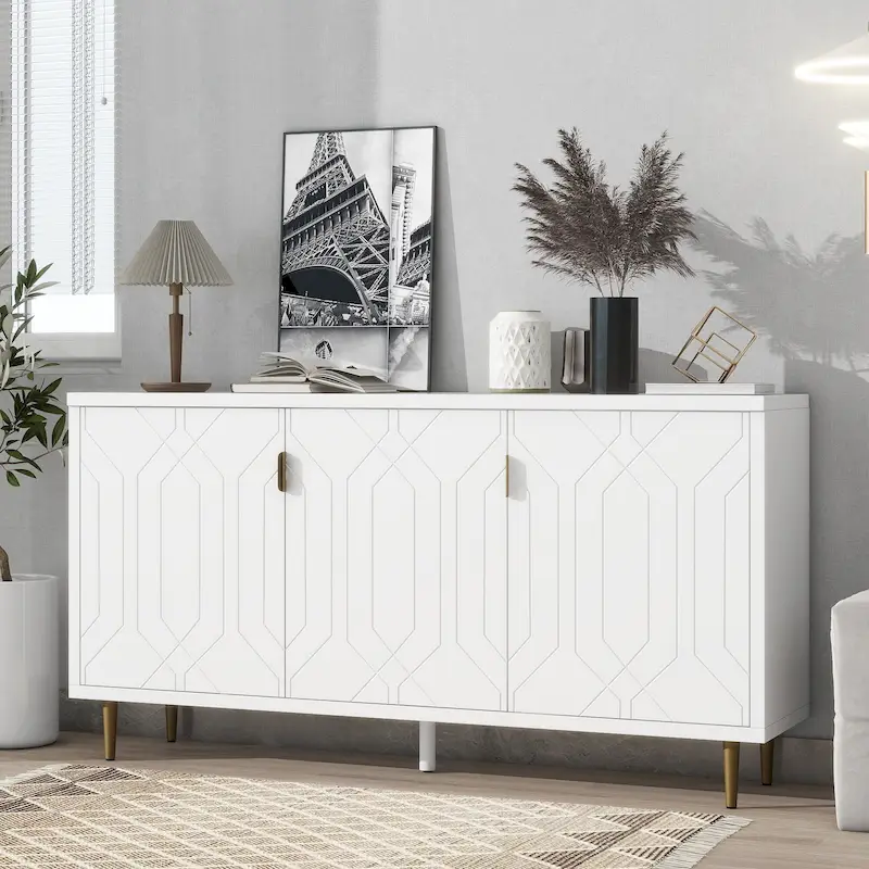 White / Black Scandinavian TV Stand with Doors & Shelves, Fits TVs Up to 70