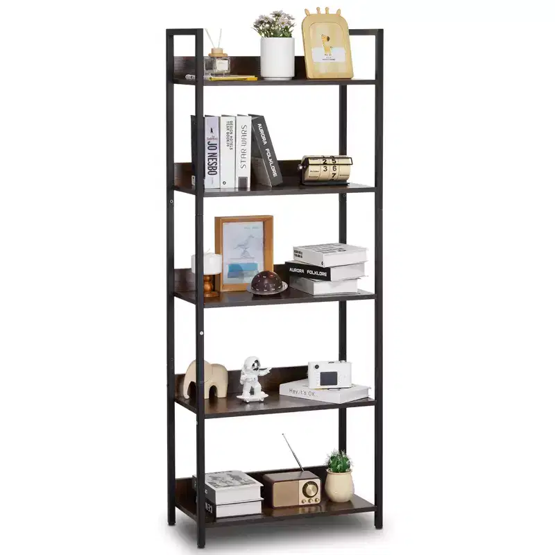 VEVOR Metal Bookshelf, 5-Tier Tall Industrial Bookshelf, Rustic Display Vintage Storage Bookcase with Open Shelves, Freestanding Display Shelving