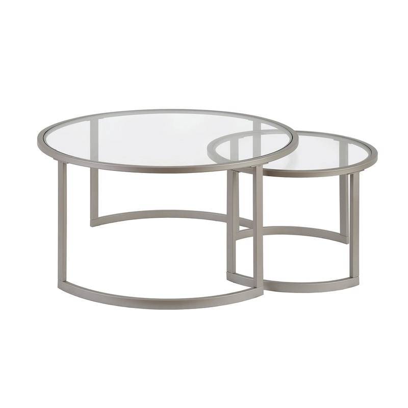 Set of 2 36 Glass And Steel Round Nested Coffee Tables - 36 x 36 x 18