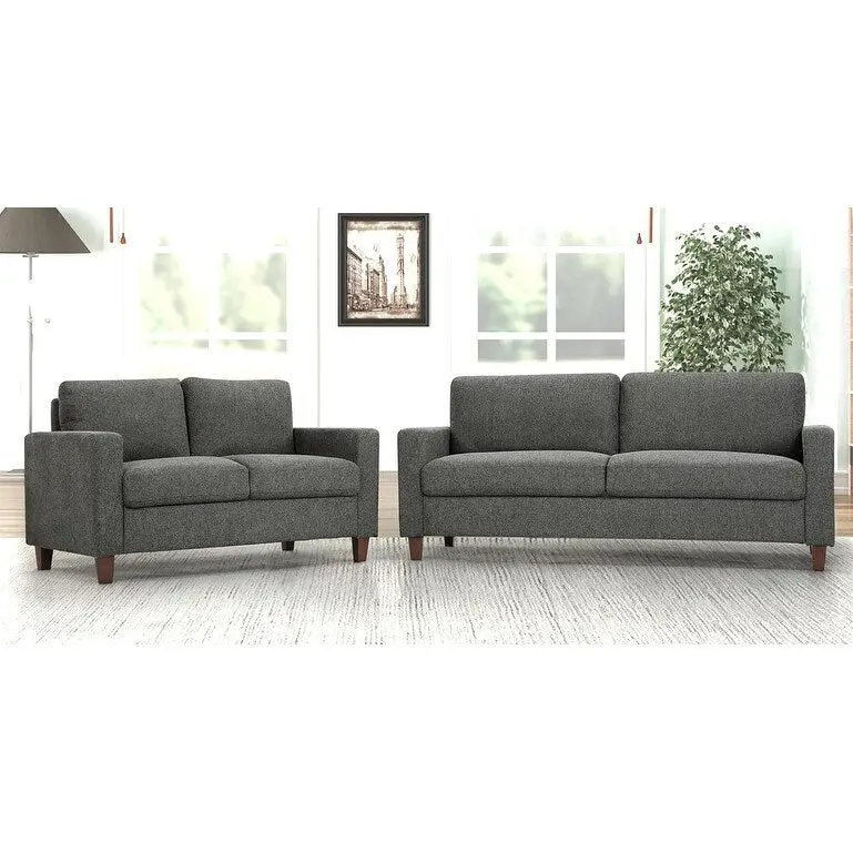 4-Color Mid-Century Modern 2-Piece Sofa & Loveseat Set with Reversible Pillows for 3+