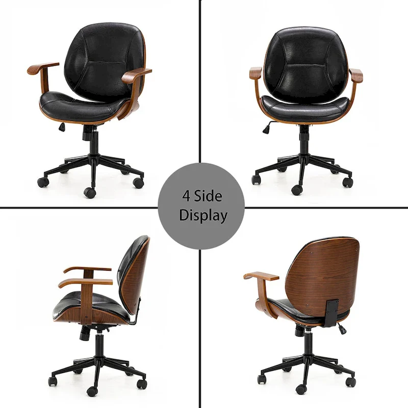 Glitzhome Leatherette Adjustable Swivel Desk Office Chair with Armrest Ergonomic Design