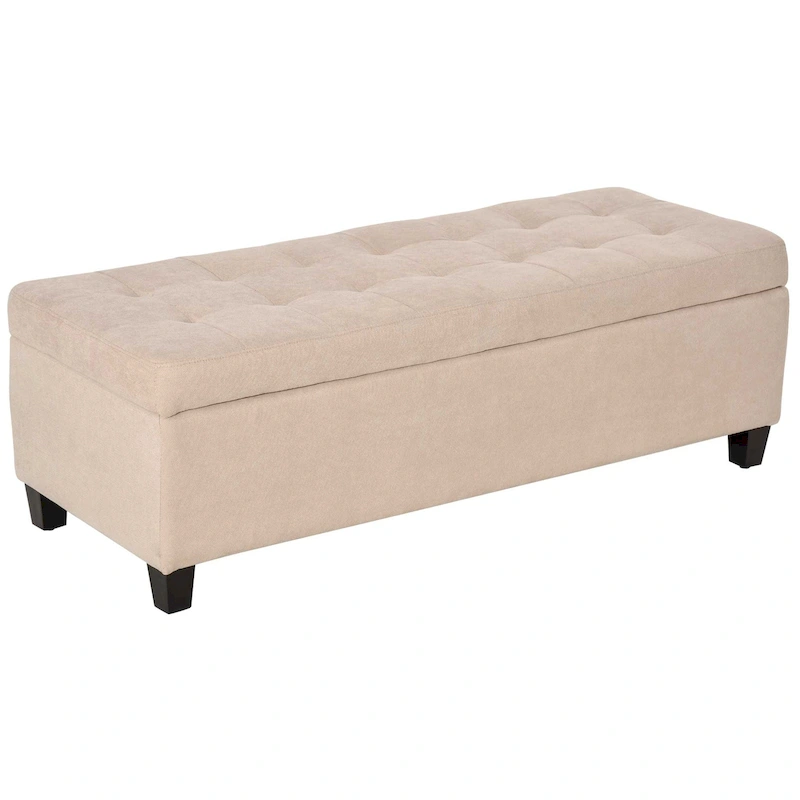 Storage Bench,End of Bed Bench, Linen Fabric Storage Chest with Lift Top, Tufted Ottoman with Storage for Living Room