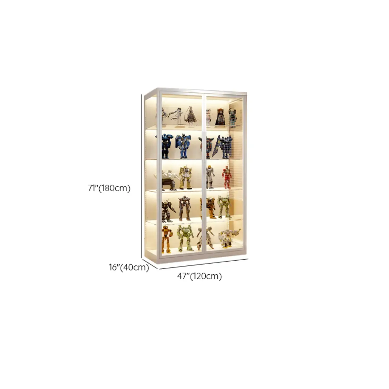 Freestanding Modern Metal Glass LED Lighted Curio Cabinet
