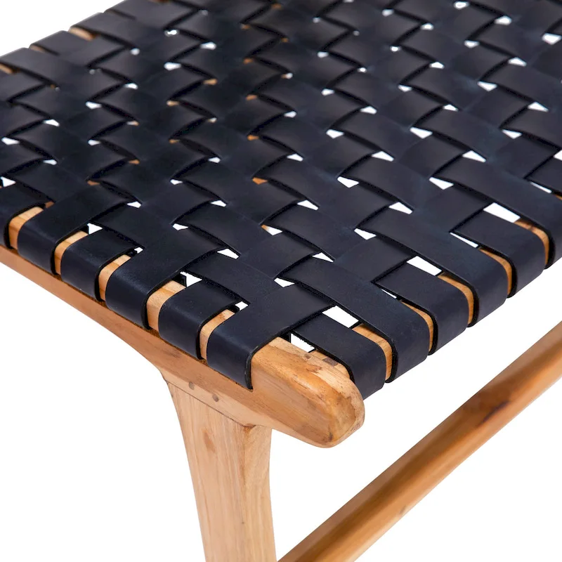 Maverick Top Grain Woven Leather with Teak Frame Dining Side Chair