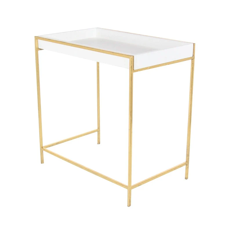 White Wood Geometric Nesting Console Table with Gold Metal Legs