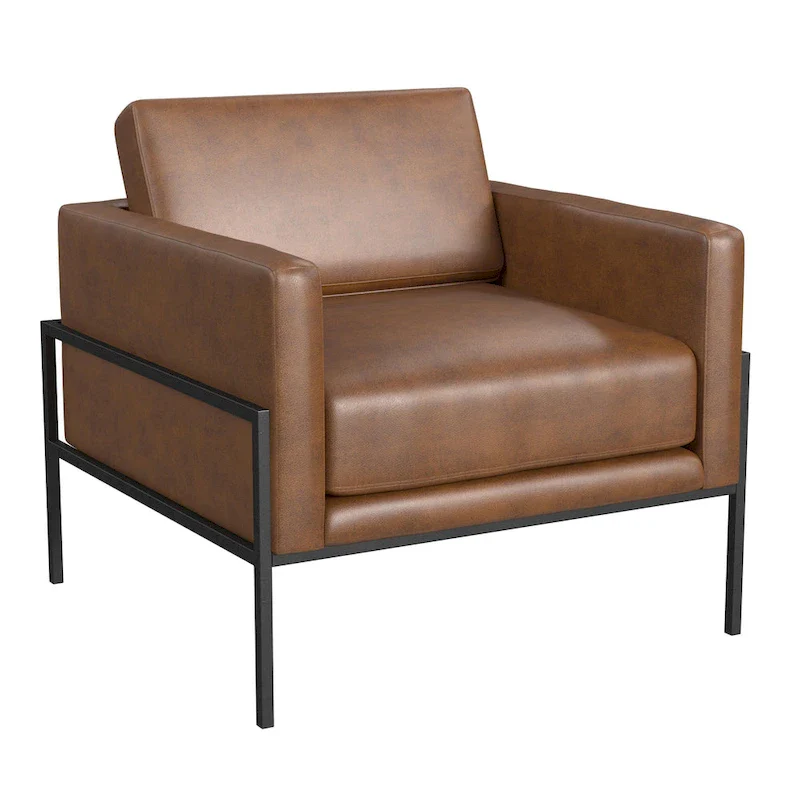 Modern Upholstered Club Chair, Camel/Grey/Blue/Brown, Metal Frame, Single