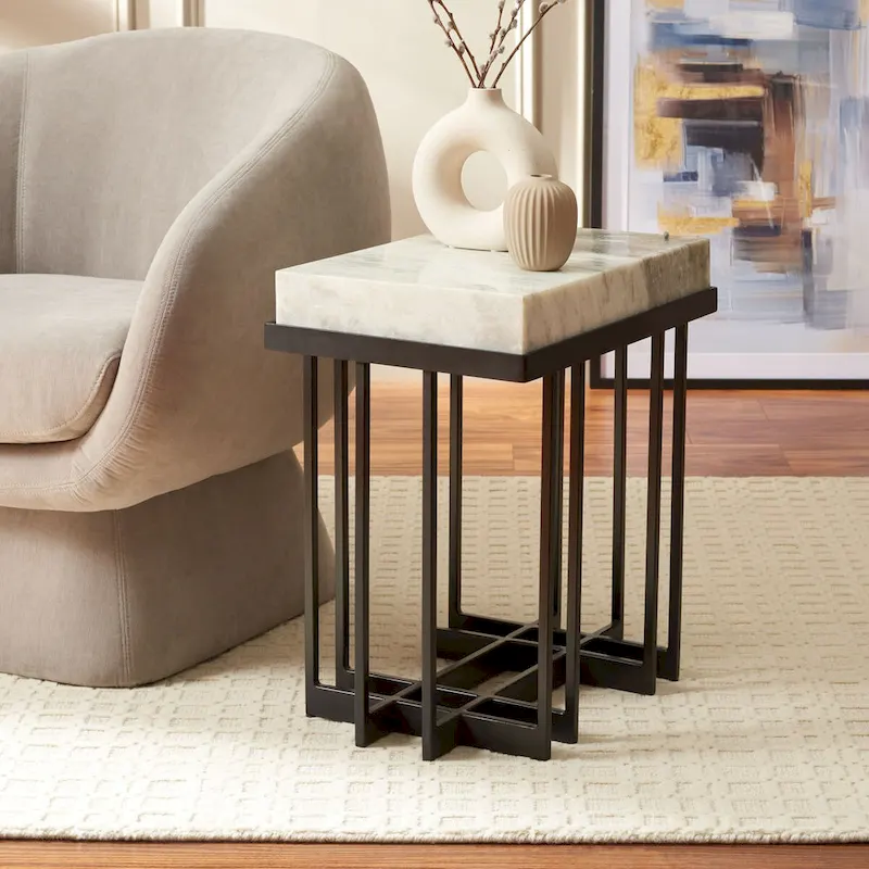 Sand Brown Marble Rectangle Accent Table, 19