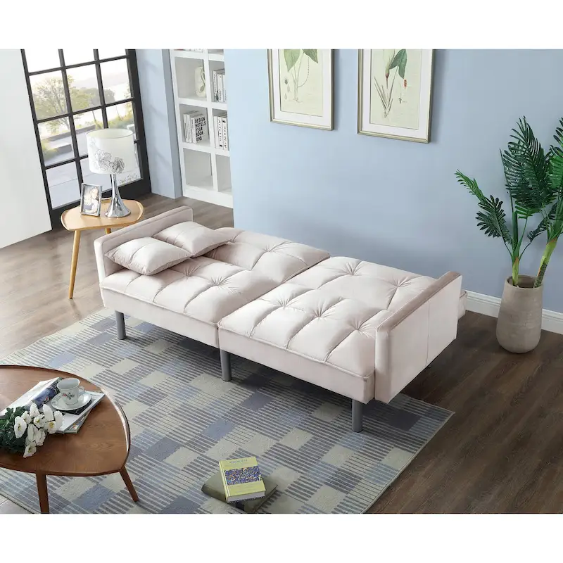 75.6 Lovely Velvet Convertible Sleeper Sofa Bed Futon Love Seats