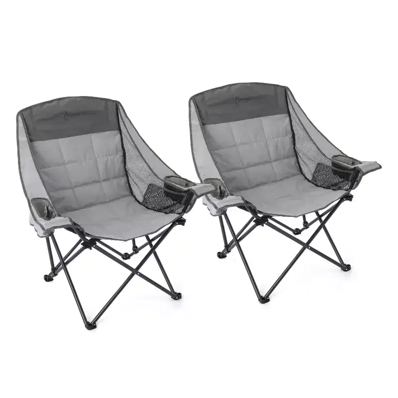 ARROWHEAD OUTDOOR 2-Pack Oversized Folding Camp Chair, XL Adjustable Cup Holder, Mesh Sides, Inner Pockets, Carry Bag, Supports 300 lbs (Granite Grey)