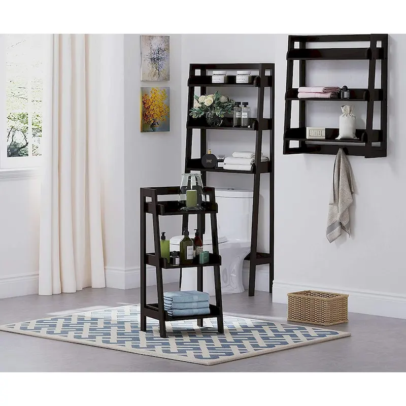 UTEX 3-Tier Ladder Shelf, Bathroom Shelf Freestanding, 3-Shelf Spacesaver Open Wood Shelving Unit, Ladder Shelf (White)