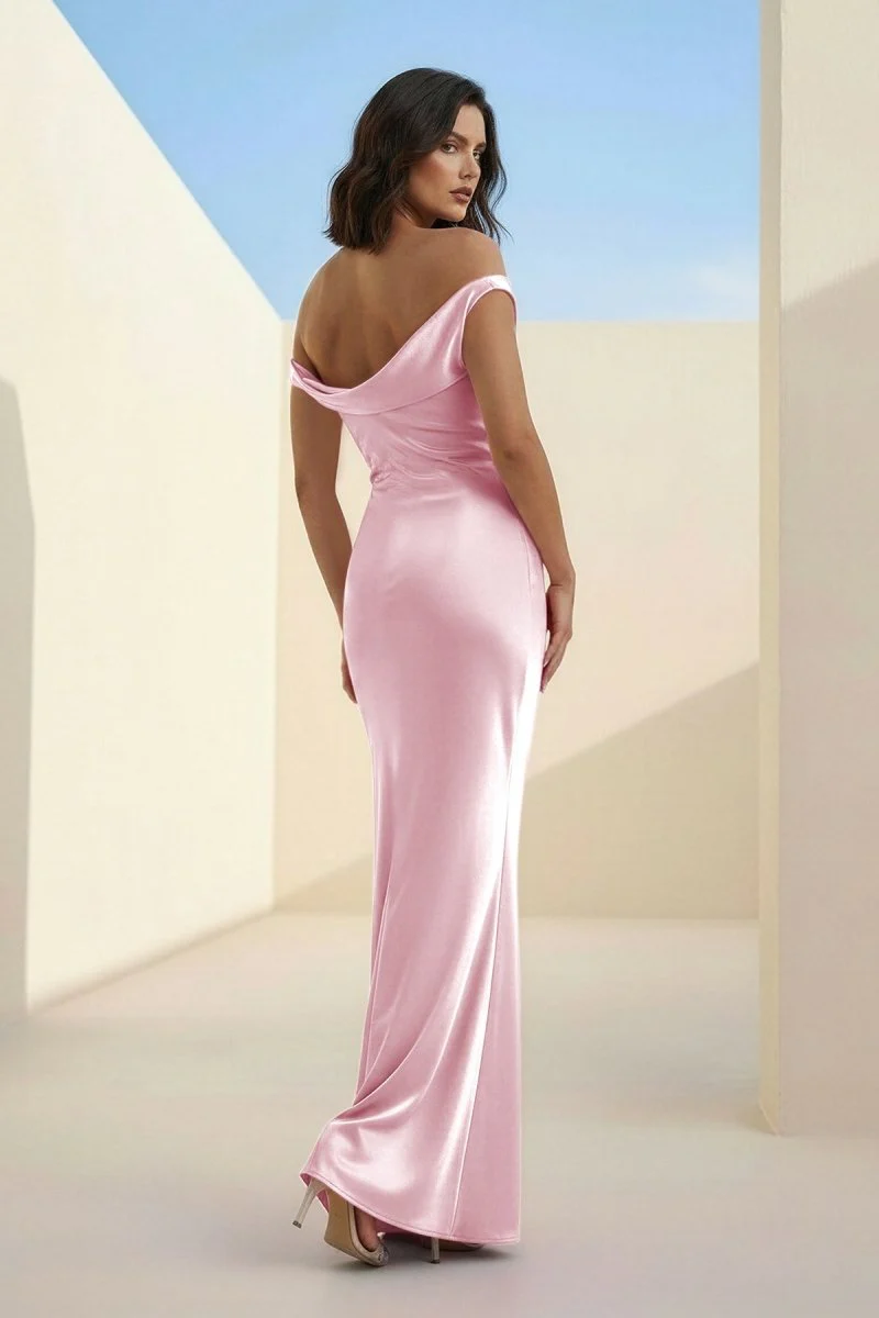 Fuchsia - One Shoulder Sheath Satin Long Prom Dresses