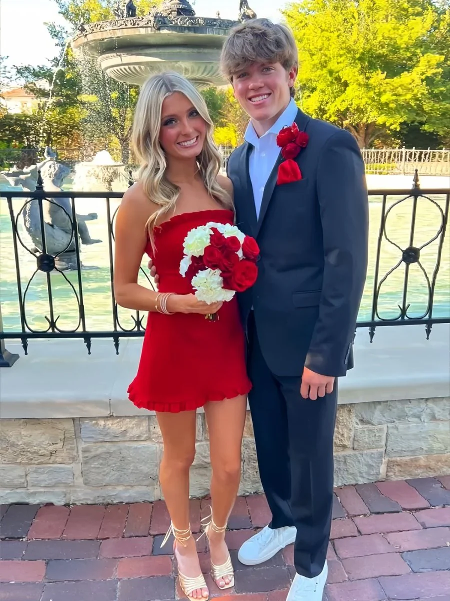 Red - A-Line Strapless Ruffles Mini Party Dresses